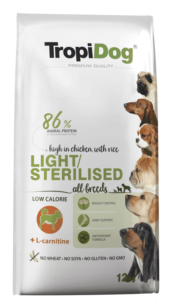 Tropidog Premium Light Poulet Stérilisé Avec Riz 12kg + Surprise Gratuite Pour Chien 3 Tropidog Premium Light Poulet Stérilisé Avec Riz 12kg + Surprise Gratuite Pour Chien